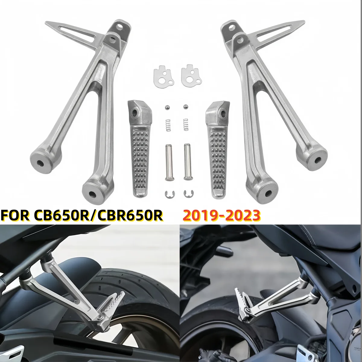 Motorcycle Passenger Footrest Foot pegs Brackets Set For Honda CB650R CBR650R 2019-2023
Motorcycle Passenger Footrest Foot pegs Brackets Set For Honda CB650R CBR650R 2019-2023