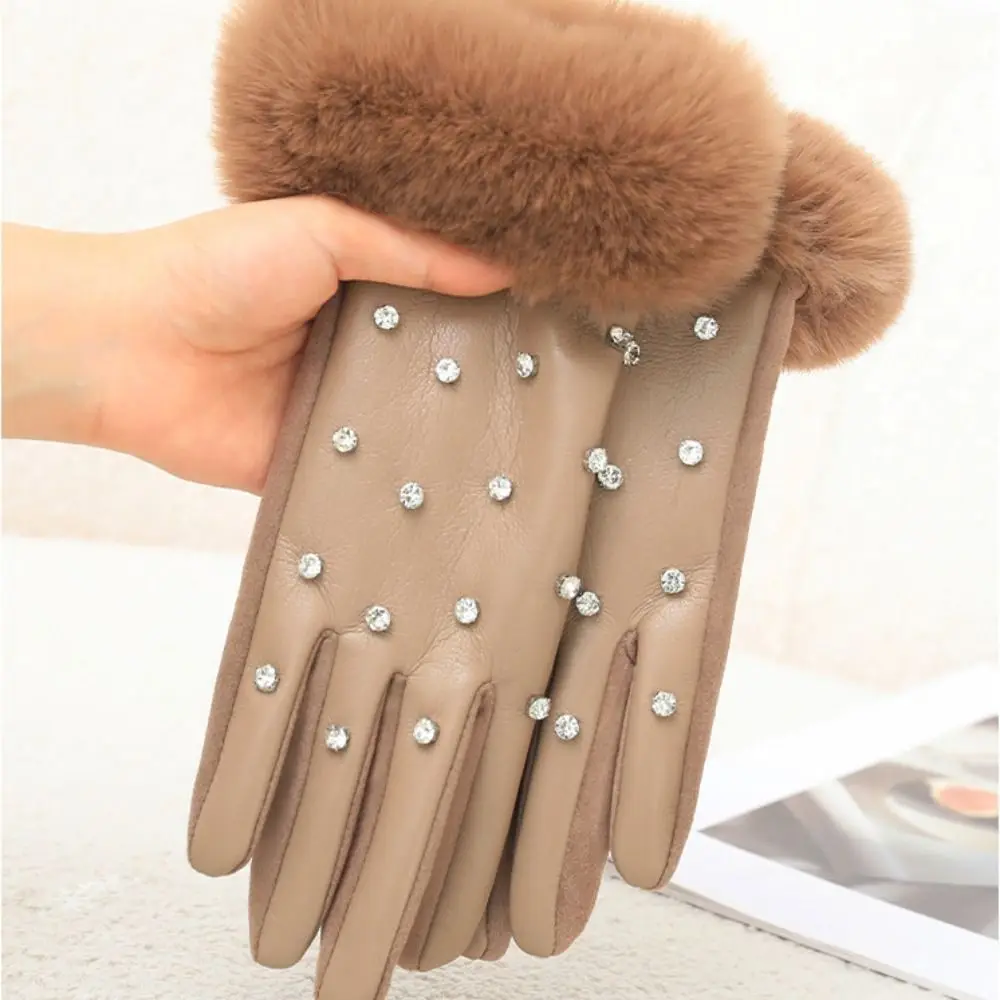 All-Match Velvet Rhinestone Winter Gloves Plush Thick Pu Leather Gloves Solid Color Korean Style Women Warm Mittens Outdoor
All-Match Velvet Rhinestone Winter Gloves Plush Thick Pu Leather Gloves Solid Color Korean Style Women Warm Mittens Outdoor