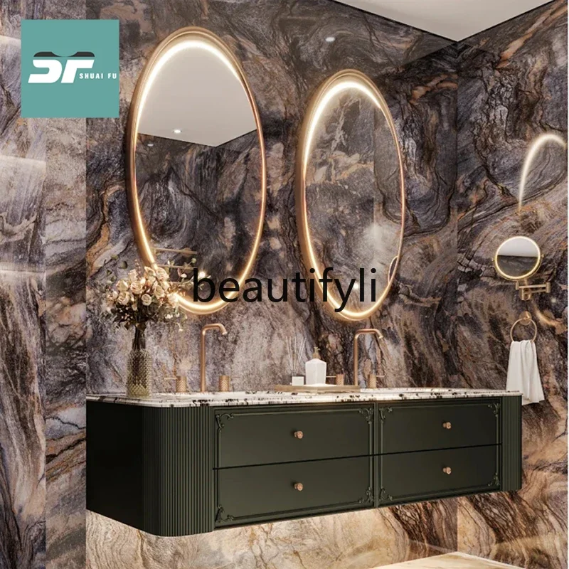 Designer natural luxury stone French solid wood paint bathroom cabinet toilet washstand hand washbasin combination
Designer natural luxury stone French solid wood paint bathroom cabinet toilet washstand hand washbasin combination
