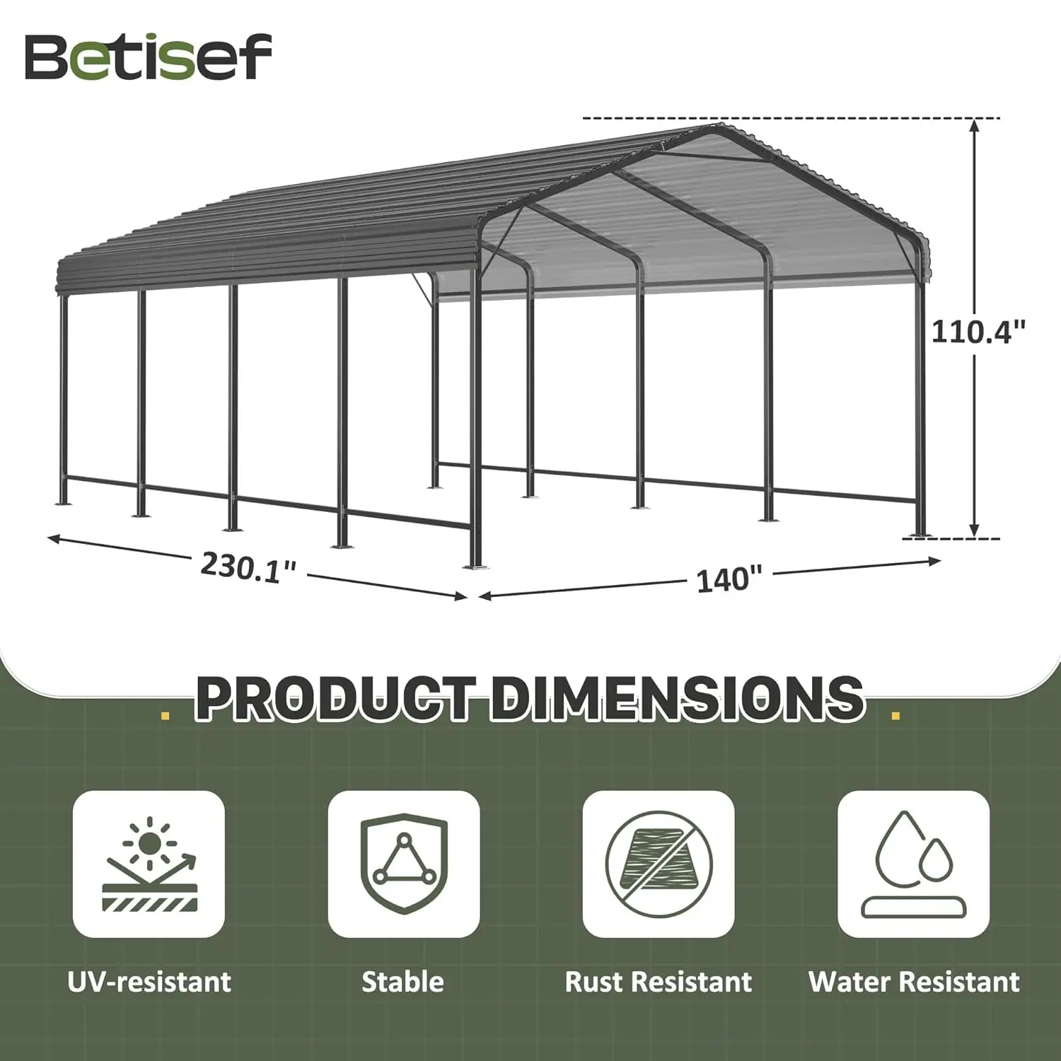 12x20 FT Heavy Duty Metal Carport, Customized Design with Reinforced Frame & Galvanized All-Weather Protection
12x20 FT Heavy Duty Metal Carport, Customized Design with Reinforced Frame & Galvanized All-Weather Protection