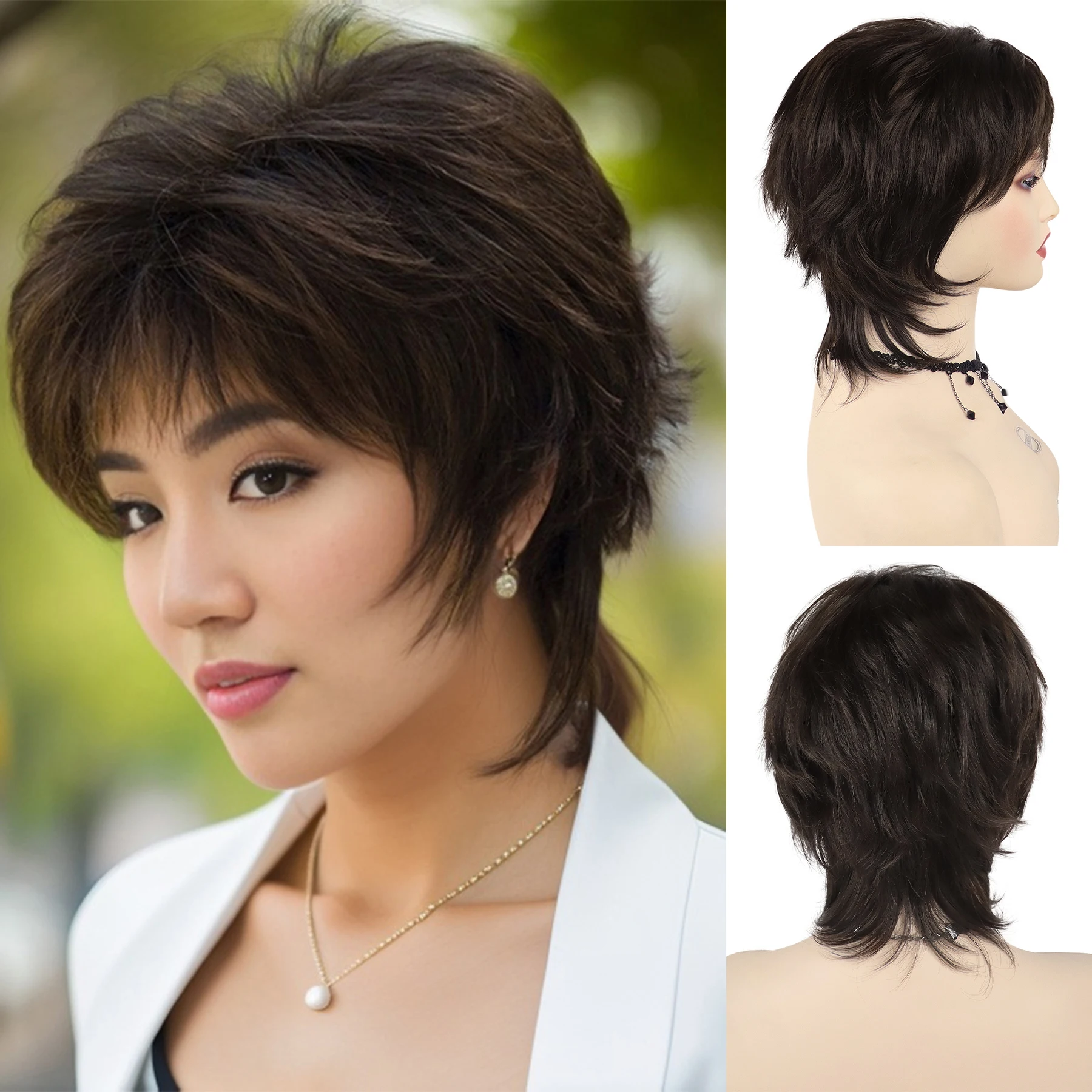 Short Pixie Cut Hairstyle Synthetic Wolf Tail Wig with Bangs Brown Wigs for Women Lady Daily Cosplay Halloween Heat Resistant
Short Pixie Cut Hairstyle Synthetic Wolf Tail Wig with Bangs Brown Wigs for Women Lady Daily Cosplay Halloween Heat Resistant