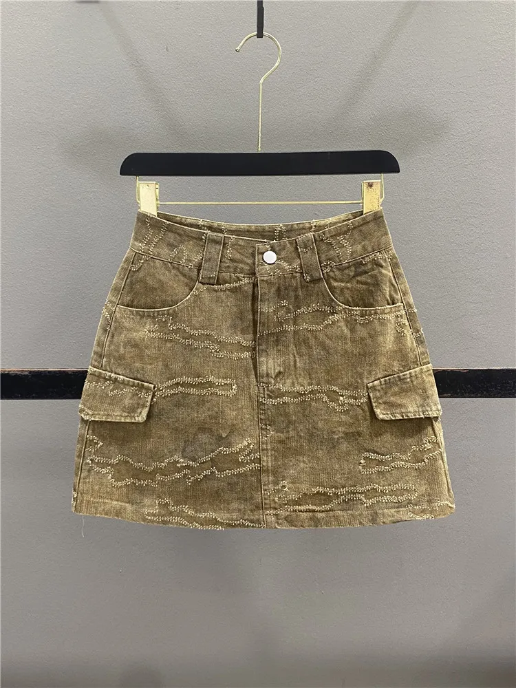 Retro American Workwear Denim Skirt Women's High Waist Slim A-Line Short Skirt Summer Design Distressed Casual Style
Retro American Workwear Denim Skirt Women's High Waist Slim A-Line Short Skirt Summer Design Distressed Casual Style