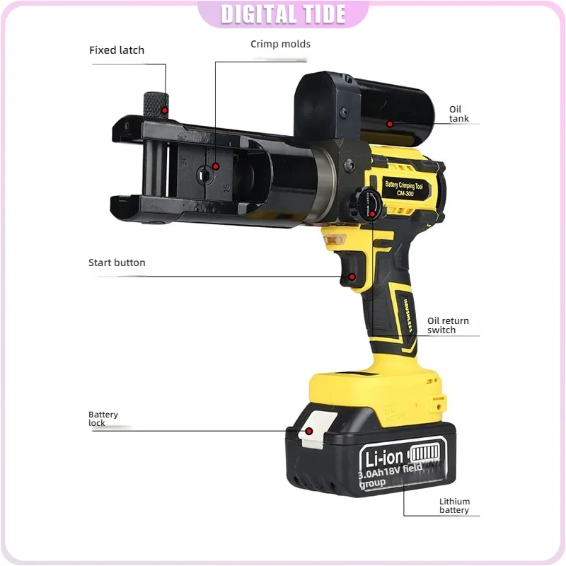 Electric Hydraulic Plier Rechargeable Battery Powered Crimping Tool 16-400mm² Crimping Copper Aluminum Terminal
Electric Hydraulic Plier Rechargeable Battery Powered Crimping Tool 16-400mm² Crimping Copper Aluminum Terminal