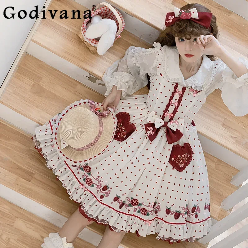 Original Design Polka Dot Strawberry Embroidered Lolita Suspender Dress New Spring Summer Women's Sweet Soft Girls Short Dress
Original Design Polka Dot Strawberry Embroidered Lolita Suspender Dress New Spring Summer Women's Sweet Soft Girls Short Dress
