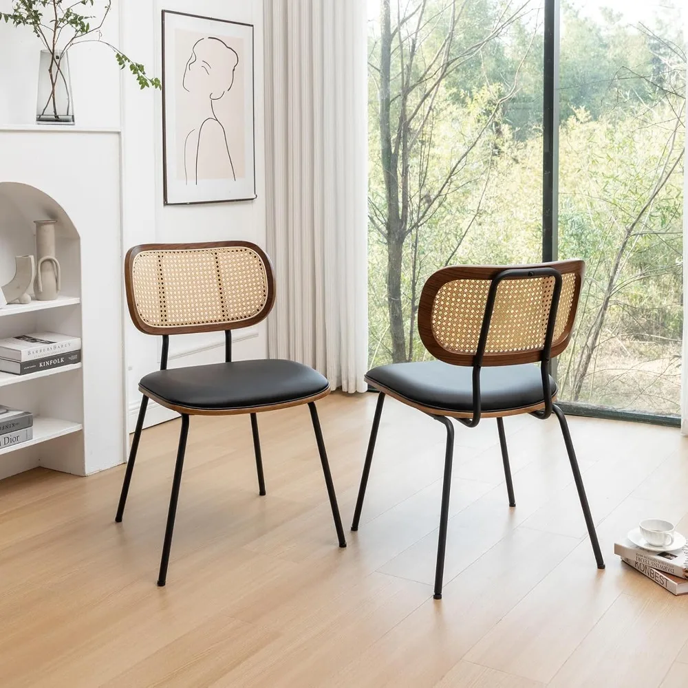 Leather Dining Chairs,Mid Century Modern Dining Chairs,Cane Chairs for Dining Room with Black Metal Legs, Black
Leather Dining Chairs,Mid Century Modern Dining Chairs,Cane Chairs for Dining Room with Black Metal Legs, Black