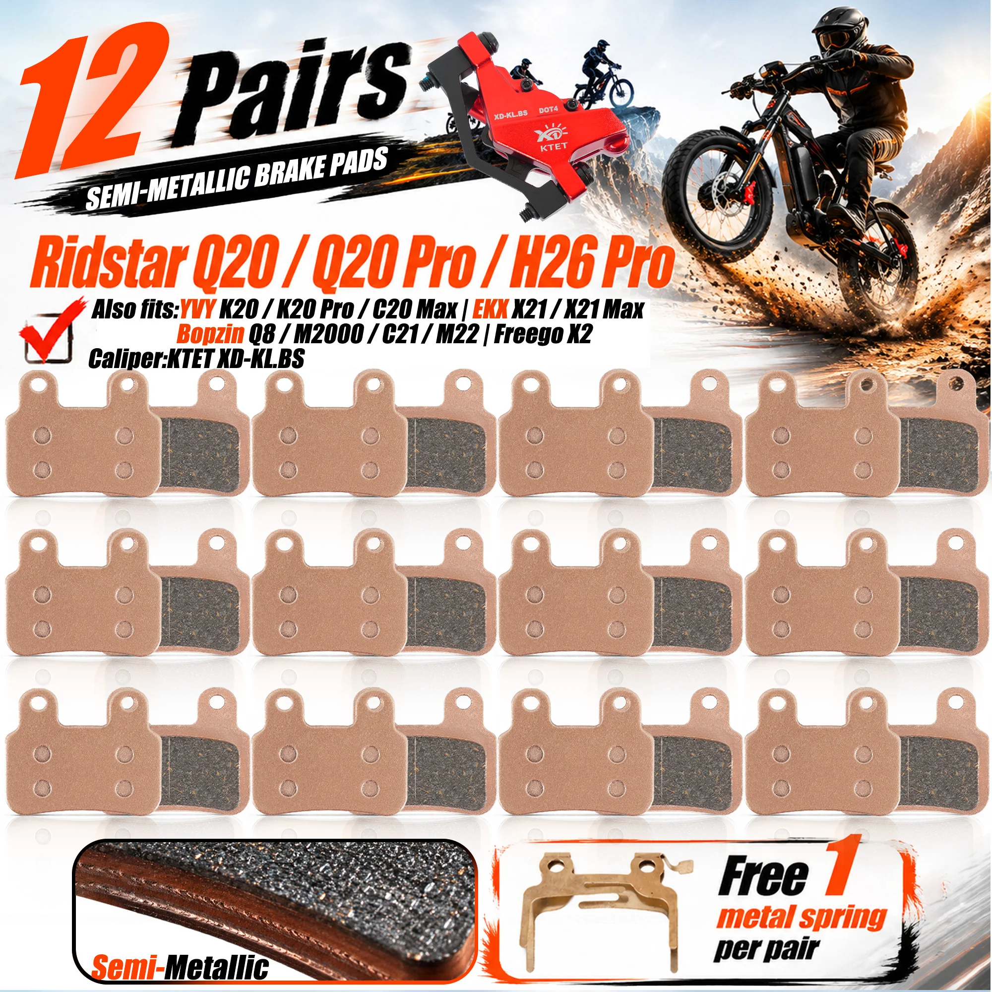 Ridstar Q20 Brake Pads Semi-Metallic Ultra Quiet Bulk Pack for Q20 Pro H26 Pro YVY K20 Pro C20 Max KTET XD-KL.BS Ebike
Ridstar Q20 Brake Pads Semi-Metallic Ultra Quiet Bulk Pack for Q20 Pro H26 Pro YVY K20 Pro C20 Max KTET XD-KL.BS Ebike