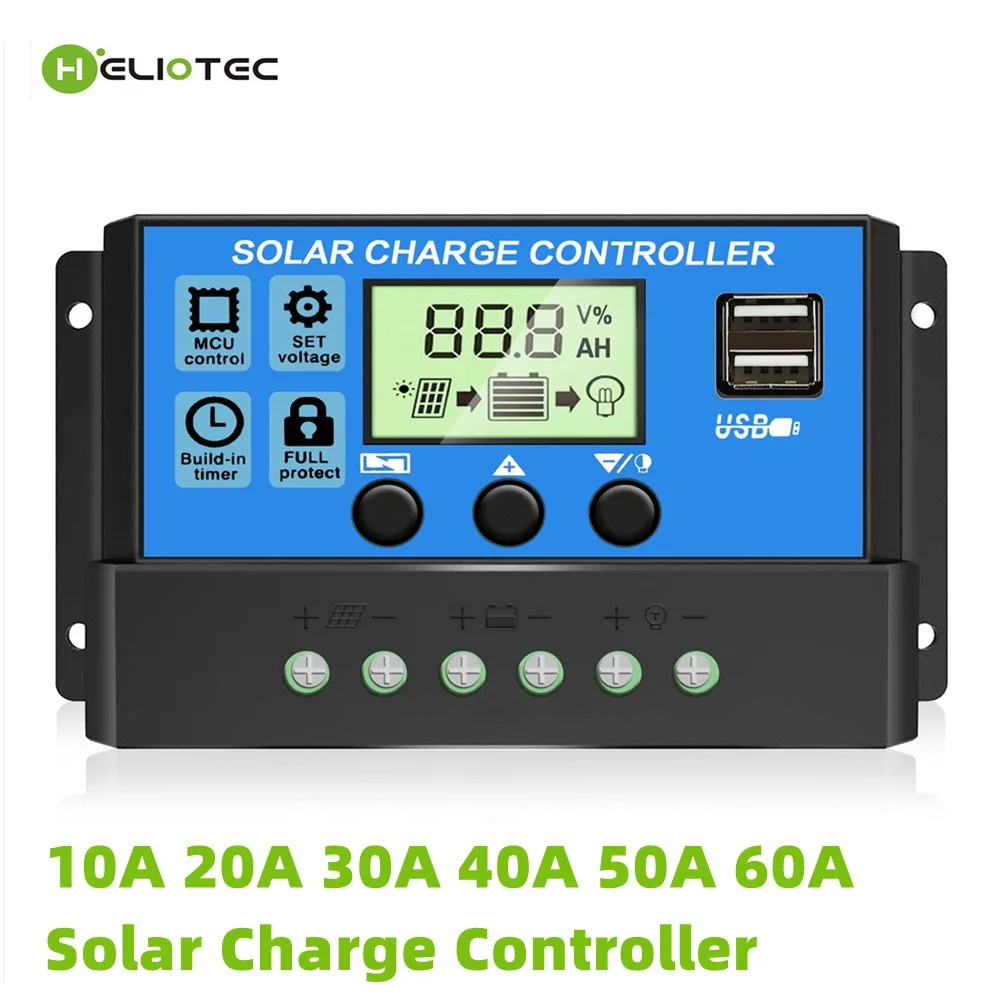 HELIOTEC SOLAR 10A 20A 30A 40A 50A 60A PWM Solar Charge Controller Dual 5V USB LCD Display 12/24V Solar Panel Charger Regulator
HELIOTEC SOLAR 10A 20A 30A 40A 50A 60A PWM Solar Charge Controller Dual 5V USB LCD Display 12/24V Solar Panel Charger Regulator