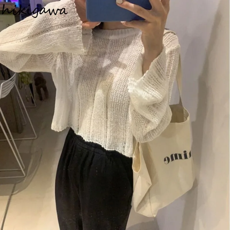 Fashion Cropped Pullovers Y2k Tops for Women Sueter Mujer Casual O-neck Hollow Out Knitted Sweater Thin Loose Jumper Pull Femme
Fashion Cropped Pullovers Y2k Tops for Women Sueter Mujer Casual O-neck Hollow Out Knitted Sweater Thin Loose Jumper Pull Femme