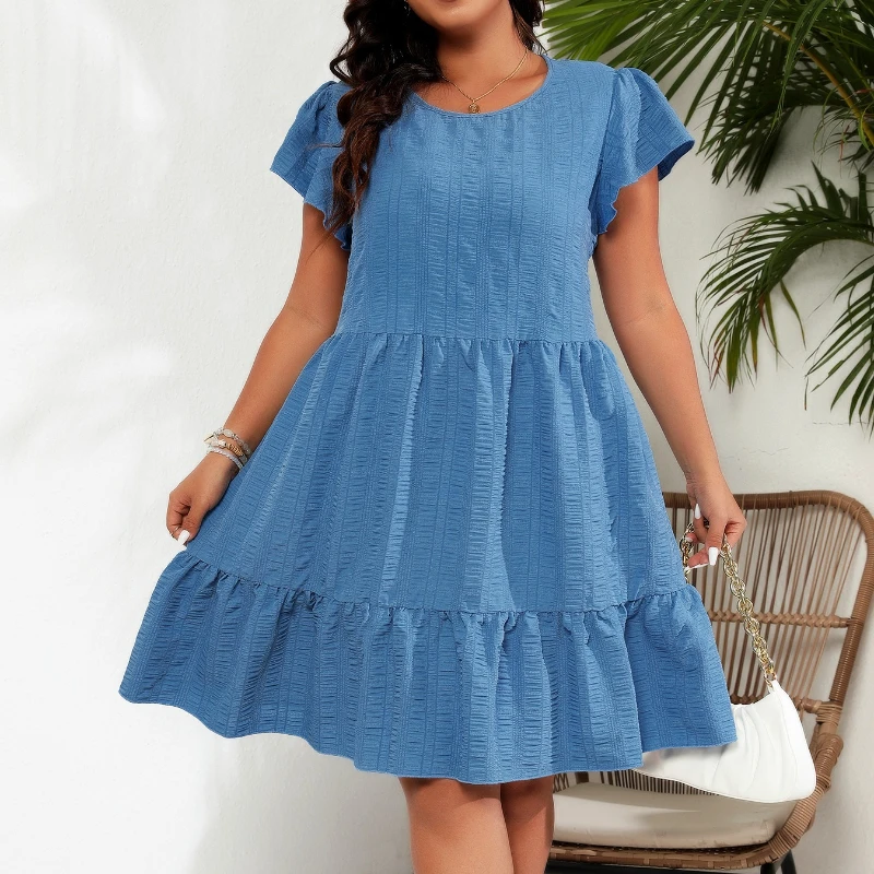 Plus Size Women's Casual Summer Dress Solid Round Neck Butterfly Sleeve Beach Sundress Vacation Loose Ruffle Hem Short Dresses
Plus Size Women's Casual Summer Dress Solid Round Neck Butterfly Sleeve Beach Sundress Vacation Loose Ruffle Hem Short Dresses