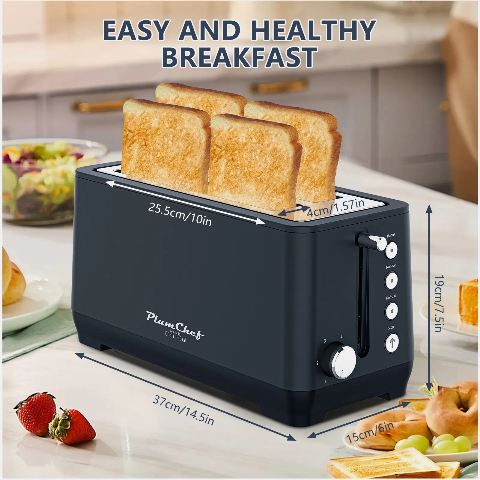 4-Slice Wide-Slot Toaster with Warming Rack • 6 Adjustable Browning Levels • Bagel, Defrost & Reheat Modes • Removable Crumb Tray • Sleek Matte Blue Stainless Steel Finish • 1500W Power • Easy-Clean Design • Compact Countertop Fit
4-Slice Wide-Slot Toaster with Warming Rack • 6 Adjustable Browning Levels • Bagel, Defrost & Reheat Modes • Removable Crumb Tray • Sleek Matte Blue Stainless Steel Finish • 1500W Power • Easy-Clean Design • Compact Countertop Fit