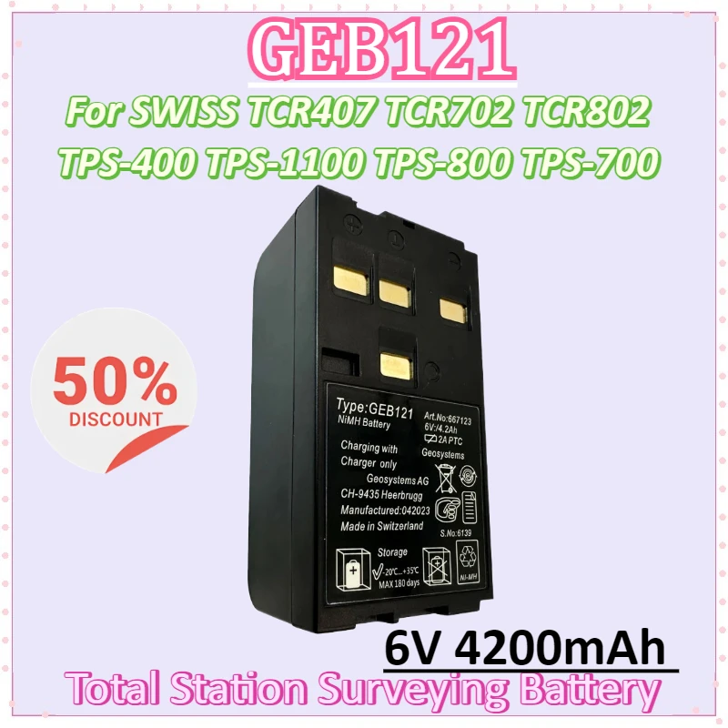New GEB121 6V 4200mAh Battery for SWISS TCR407 TCR702 TCR802 TPS-400 TPS-1100 TPS-800 TPS-700 TC302/402Total Station Surveying
New GEB121 6V 4200mAh Battery for SWISS TCR407 TCR702 TCR802 TPS-400 TPS-1100 TPS-800 TPS-700 TC302/402Total Station Surveying