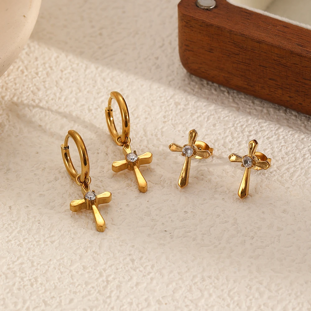 Stainless Steel Fashion Cross Pendant Hoop Earrings for Women Vintage Gold Color Small Earrings Luxury Jewelry Gifts
Stainless Steel Fashion Cross Pendant Hoop Earrings for Women Vintage Gold Color Small Earrings Luxury Jewelry Gifts