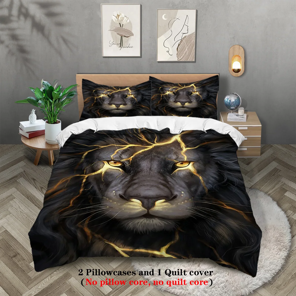 Animal Duvet Cover Set Queen Size Polyester Lightning Lion Pattern Duvet Cover Grey Black Soft Bedding Set for Teen Boys Man
Animal Duvet Cover Set Queen Size Polyester Lightning Lion Pattern Duvet Cover Grey Black Soft Bedding Set for Teen Boys Man