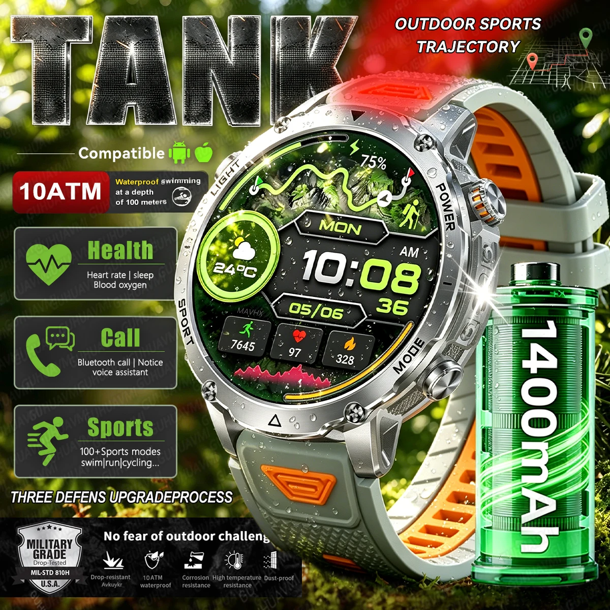2026 New Tank-Ultra Outdooor Sports Smart Watch 1400mAh Battery Flashlight 10ATM Heart Rate Bluetooth Call SOS Smartwatches Men
2026 New Tank-Ultra Outdooor Sports Smart Watch 1400mAh Battery Flashlight 10ATM Heart Rate Bluetooth Call SOS Smartwatches Men