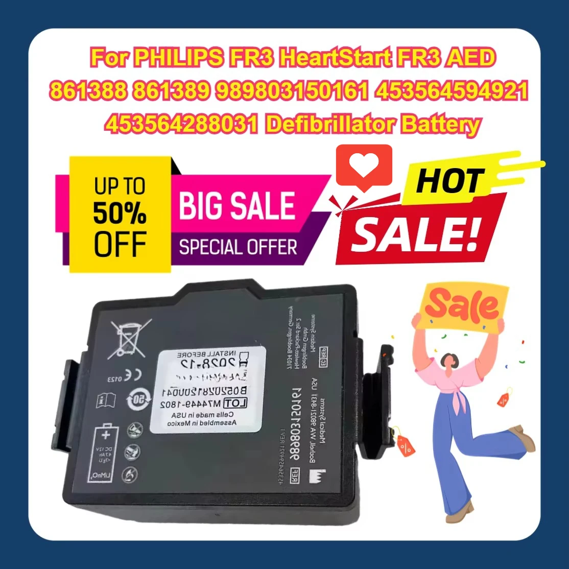 12V 4700mAh For PHILIPS FR3 HeartStart FR3 AED 861388 861389 989803150161 453564288031 453564594921 Defibrillator Battery
12V 4700mAh For PHILIPS FR3 HeartStart FR3 AED 861388 861389 989803150161 453564288031 453564594921 Defibrillator Battery
