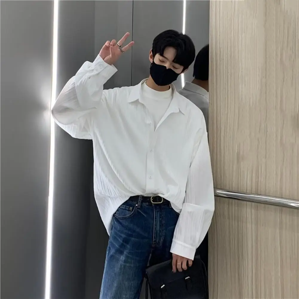 Men Shirt Men's Solid Color Cardigan Shirt with Turn-down Collar Single-breasted Design for Fall Spring Mid Length Streetwear
Men Shirt Men's Solid Color Cardigan Shirt with Turn-down Collar Single-breasted Design for Fall Spring Mid Length Streetwear
