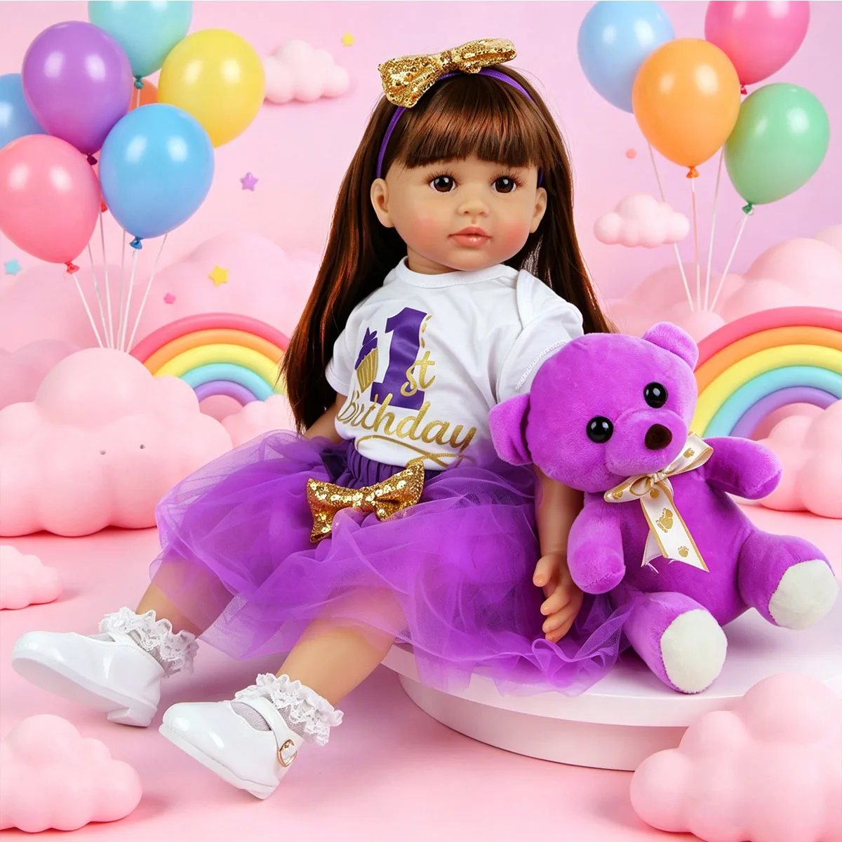 22 Inch Reborn Baby Doll Girl, Realistic Lifelike Toddler Doll with Purple 1st Birthday Outfit , Soft Silicone Vinyl Handmade Reborn Dolls, Ideal Gift for Kids & Collectors
22 Inch Reborn Baby Doll Girl, Realistic Lifelike Toddler Doll with Purple 1st Birthday Outfit , Soft Silicone Vinyl Handmade Reborn Dolls, Ideal Gift for Kids & Collectors