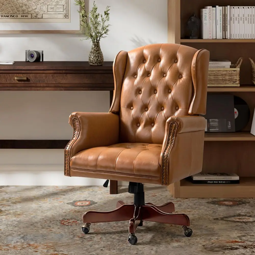 Tufted PU Leather Office Chair with Wingback and Nailhead Trim, Adjustable Swivel Desk Chair with Rolled Armrests and Casters,
Tufted PU Leather Office Chair with Wingback and Nailhead Trim, Adjustable Swivel Desk Chair with Rolled Armrests and Casters,