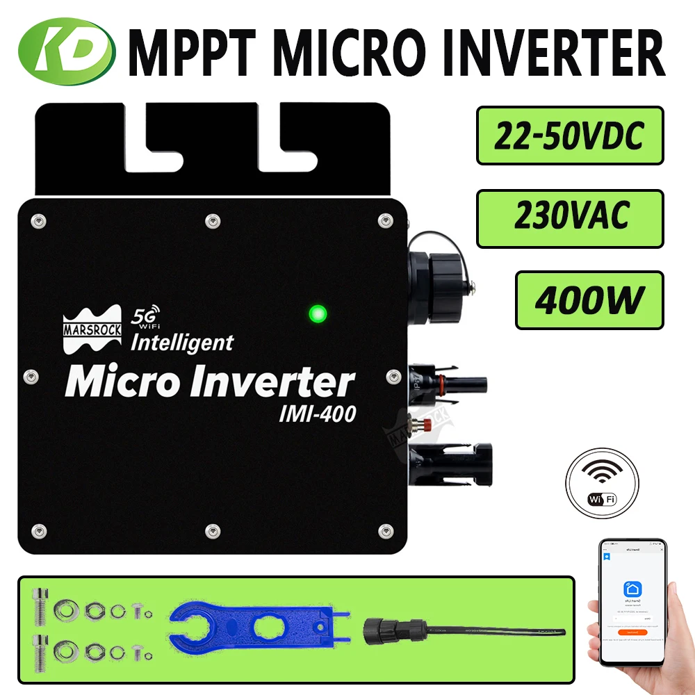 400W Smart WiFi 230VAC Grid Tie Micro Solar Inverter 22-50VDC Input For 60/72 Cells Solar Panel 250~450W MPPT IP65 Intelligent
400W Smart WiFi 230VAC Grid Tie Micro Solar Inverter 22-50VDC Input For 60/72 Cells Solar Panel 250~450W MPPT IP65 Intelligent
