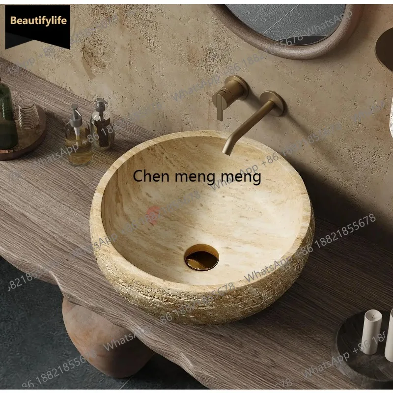 C85 Vintage Round Travertine Vessel Sink, Beige Mid-century Modern Console Basin for Hotel Villa Bathroom, Customizable
C85 Vintage Round Travertine Vessel Sink, Beige Mid-century Modern Console Basin for Hotel Villa Bathroom, Customizable