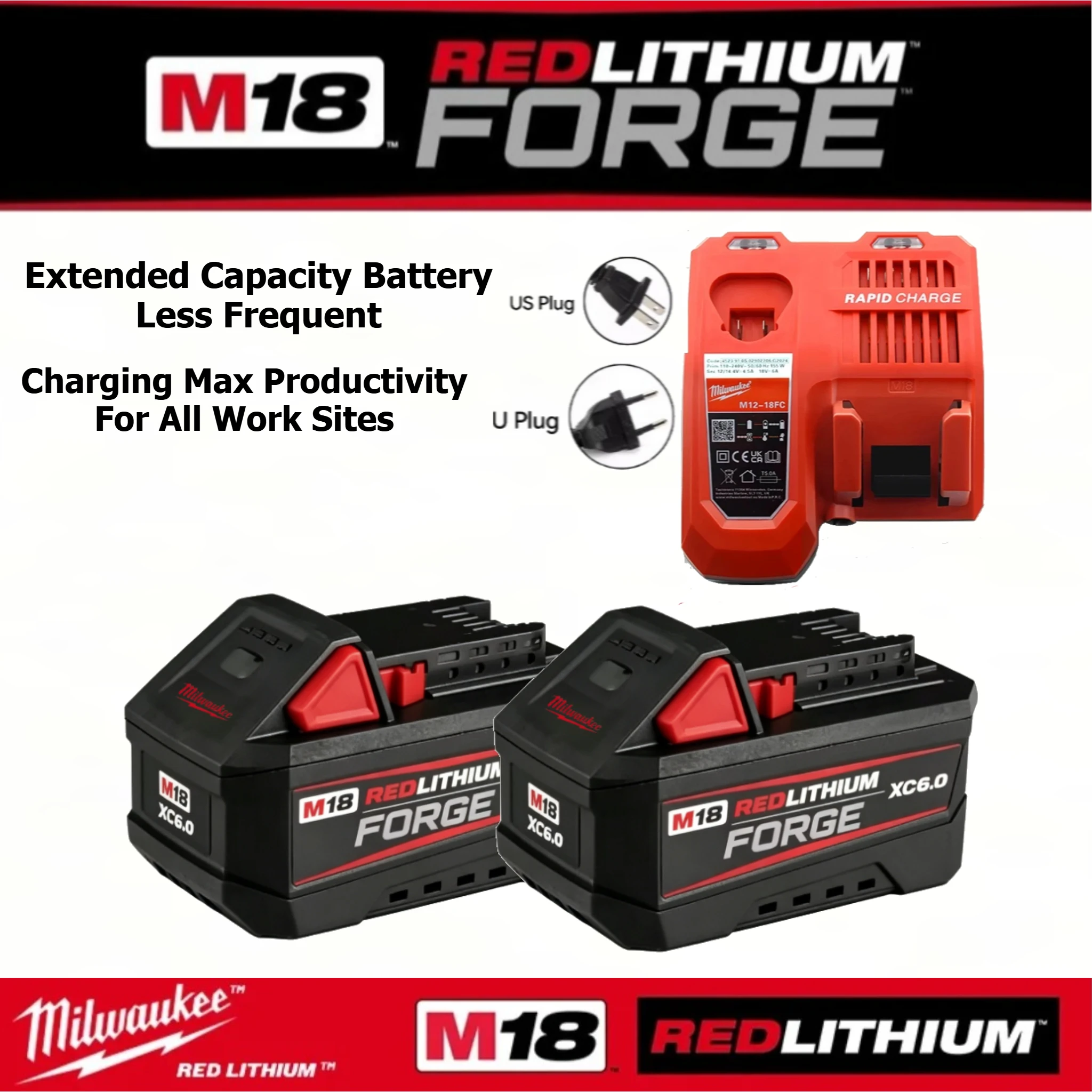 Milwaukee Forge Red Lithium M18 18V Lithium Battery 6.0Ah Fast Charging Density Stable Continuous Output Power Tool Battery
Milwaukee Forge Red Lithium M18 18V Lithium Battery 6.0Ah Fast Charging Density Stable Continuous Output Power Tool Battery