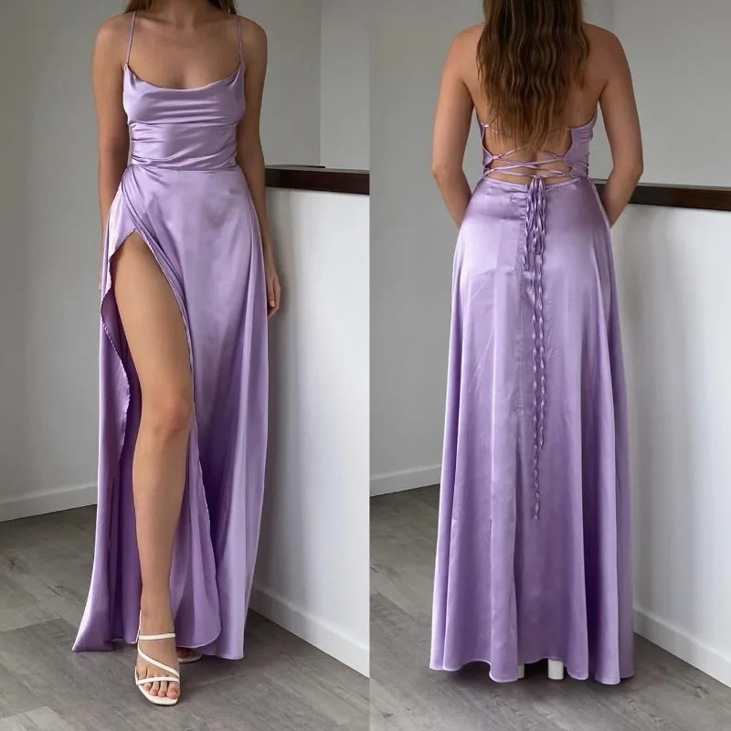 Simple Summer Spaghetti Straps Evening Long Dresses Elegant Vintage Silk Formal Party Gowns Popular Slit Prom Dress Vestido
Simple Summer Spaghetti Straps Evening Long Dresses Elegant Vintage Silk Formal Party Gowns Popular Slit Prom Dress Vestido