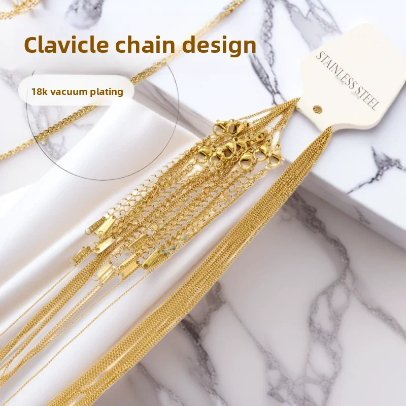 18K Vacuum Plated Gold Stainless Steel Chains, Waterproof Thin Clavicle Necklaces,Bulk Jewelry Chain Supplies for Pendant Making
18K Vacuum Plated Gold Stainless Steel Chains, Waterproof Thin Clavicle Necklaces,Bulk Jewelry Chain Supplies for Pendant Making