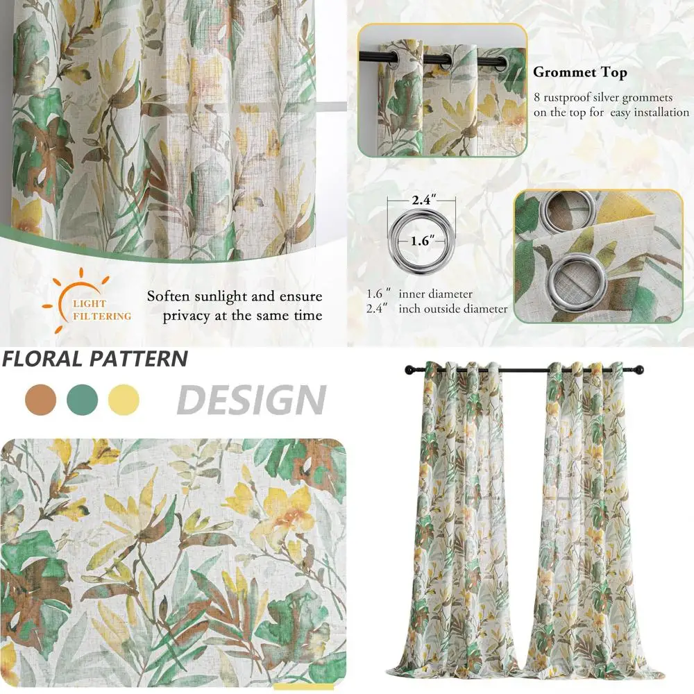Extra Long Semi-Sheer Linen Curtains with Floral Pattern, 52x108, Yellow & Natural, Set of 2 for Living Room
Extra Long Semi-Sheer Linen Curtains with Floral Pattern, 52x108, Yellow & Natural, Set of 2 for Living Room