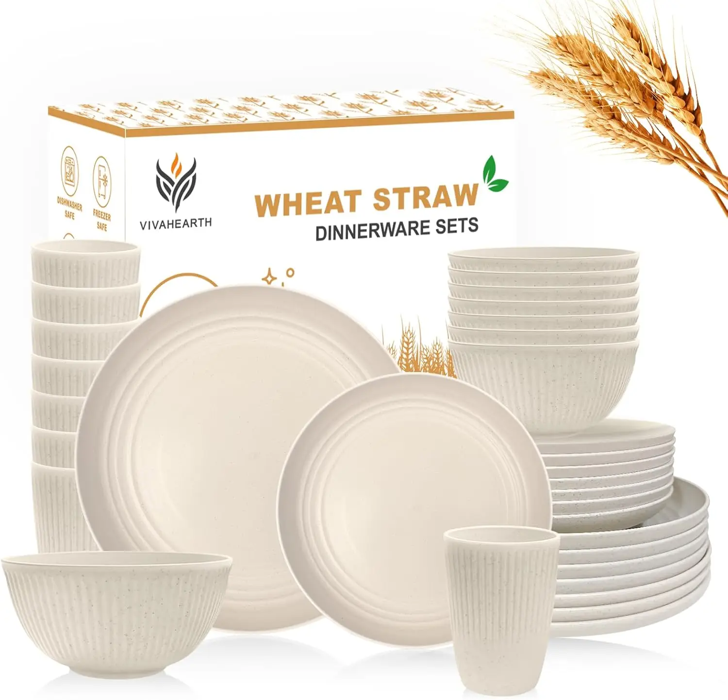 Wheat Straw Dishes Set for 8, Dinnerware Sets 32 piece, Unbreakable Plates, Bowls, Cups Sets for Kitchen Parties Camping RV
Wheat Straw Dishes Set for 8, Dinnerware Sets 32 piece, Unbreakable Plates, Bowls, Cups Sets for Kitchen Parties Camping RV