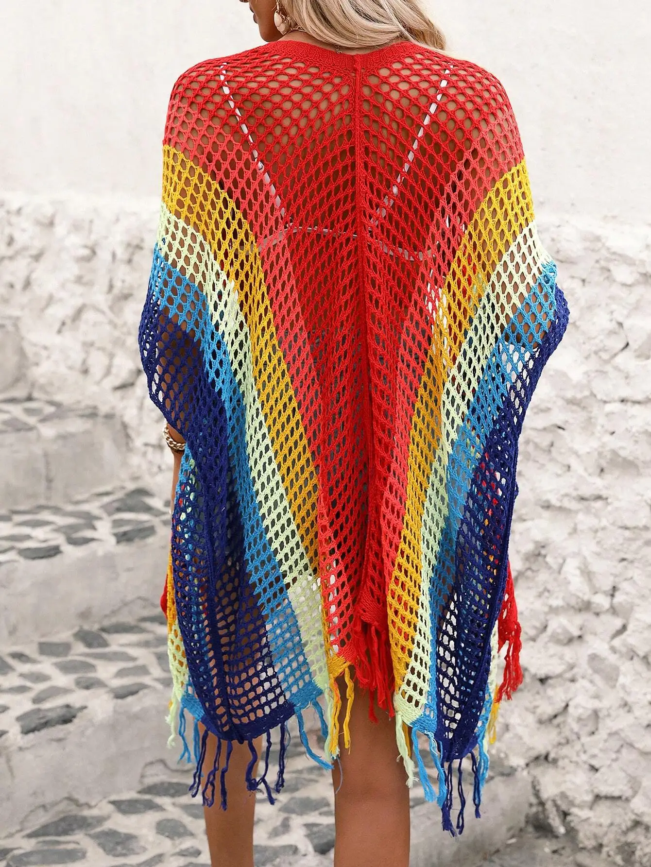 Rainbow Color Block See-Through Knitted Fringe Hem Open Cardigan
Rainbow Color Block See-Through Knitted Fringe Hem Open Cardigan