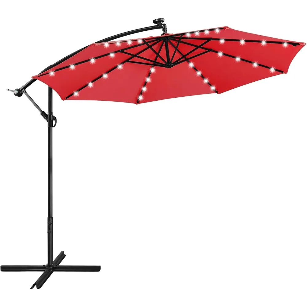 10FT Solar Offset Umbrella, with 32 LED Lights Cantilever Hanging Outdoor Umbrellas Handy Crank & Cross Base
10FT Solar Offset Umbrella, with 32 LED Lights Cantilever Hanging Outdoor Umbrellas Handy Crank & Cross Base