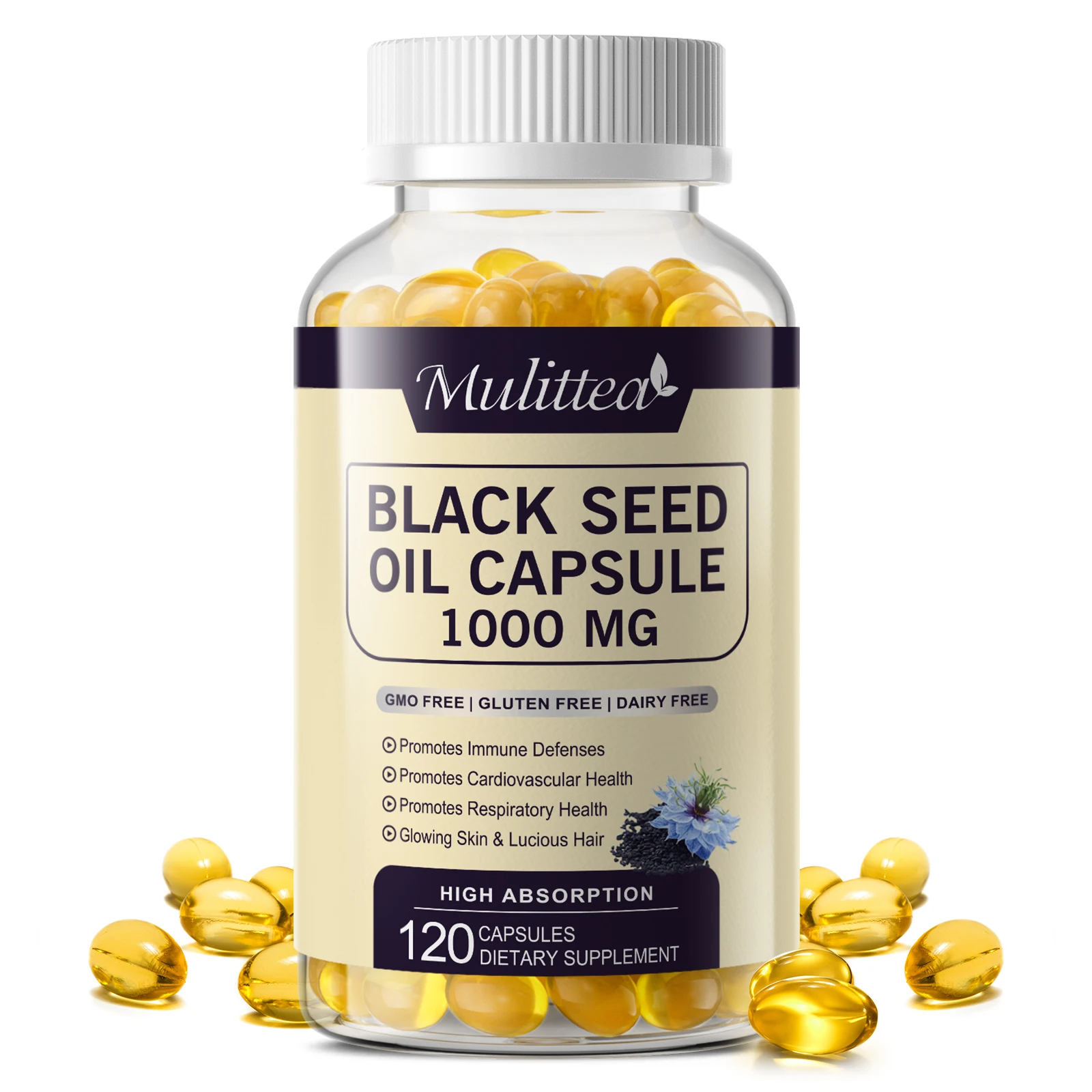 Mulittea Black Seed Oil Capsules 1000 MG - Supports Immune, Joint, Digestive, Hair, Skin Health - Non-GMO, Gluten Free Vegan
Mulittea Black Seed Oil Capsules 1000 MG - Supports Immune, Joint, Digestive, Hair, Skin Health - Non-GMO, Gluten Free Vegan