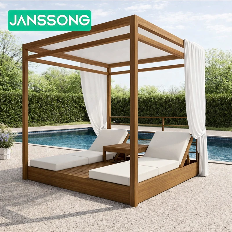 Contemporary Outdoor Patio Garden Set Luxury Shade Structure Solid Teak Canopy Daybed High Performance Fabric Sunbed
Contemporary Outdoor Patio Garden Set Luxury Shade Structure Solid Teak Canopy Daybed High Performance Fabric Sunbed