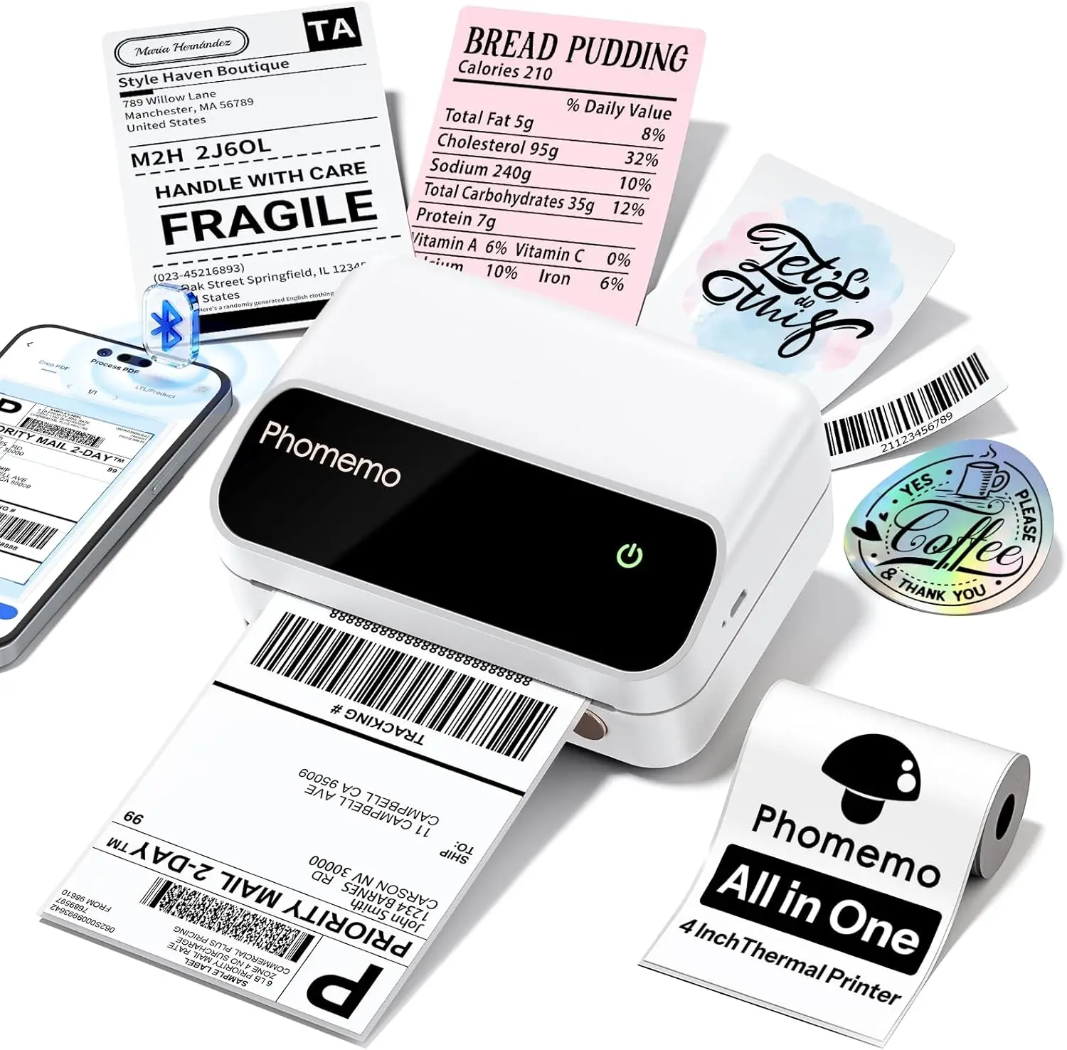 Portable Bluetooth Thermal Label Printer for Small Business, Compatible with Phone & PC, 4x6 Shipping Labels
Portable Bluetooth Thermal Label Printer for Small Business, Compatible with Phone & PC, 4x6 Shipping Labels