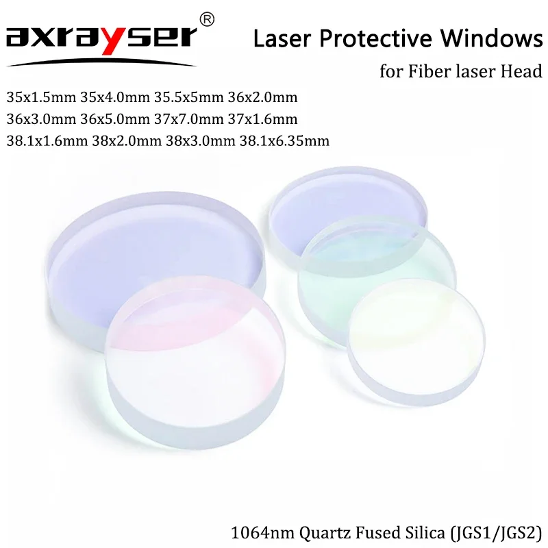 Axrayser Lenses Fiber Laser Protective Windows Quartz Fused Silica D35-39mm 1064nm for Precitec Bodor Raytools Amada
Axrayser Lenses Fiber Laser Protective Windows Quartz Fused Silica D35-39mm 1064nm for Precitec Bodor Raytools Amada
