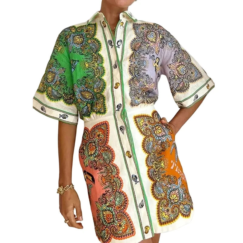 Retro Print Slim Fit Women's Short Skirt Fashionable Lapel Single Breasted Shirt Dress Women's Vacation Chic Mini Skirt
Retro Print Slim Fit Women's Short Skirt Fashionable Lapel Single Breasted Shirt Dress Women's Vacation Chic Mini Skirt