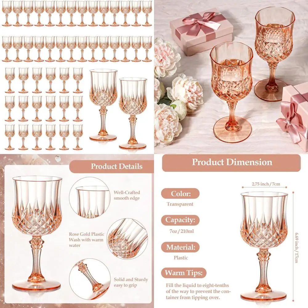 7oz Reusable Vintage-Style Plastic Wine Glasses, Unbreakable Drinkware for Weddings, Pink Set of 48
7oz Reusable Vintage-Style Plastic Wine Glasses, Unbreakable Drinkware for Weddings, Pink Set of 48