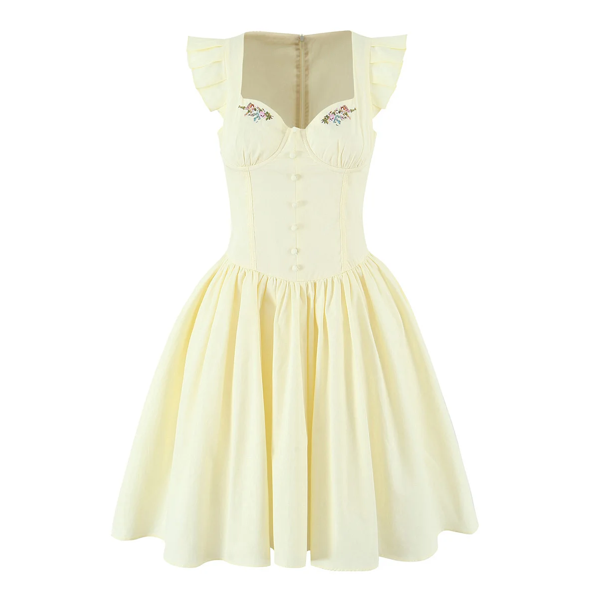 Sweet Yellow Embroidery Flower Wire Chest Short Flying Sleeve Dress Slim Low Waist Ruched Hem Ball Gown Mini Dresses Cake Robe
Sweet Yellow Embroidery Flower Wire Chest Short Flying Sleeve Dress Slim Low Waist Ruched Hem Ball Gown Mini Dresses Cake Robe