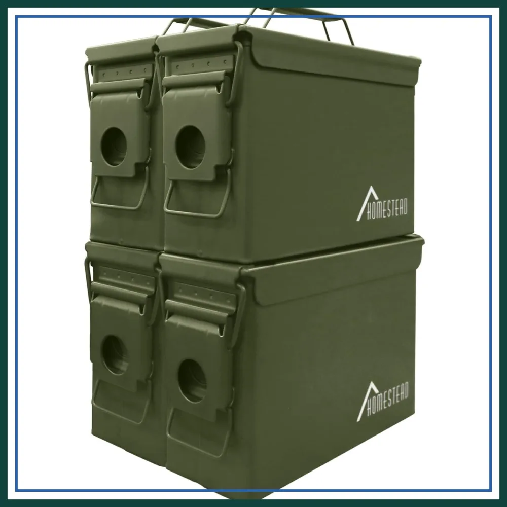 30 Cal Metal Ammo Cans 4 Pack M19A1 Military Steel Storage Boxes, Airtight & Water-Resistant for Ammo Tools, Green
30 Cal Metal Ammo Cans 4 Pack M19A1 Military Steel Storage Boxes, Airtight & Water-Resistant for Ammo Tools, Green