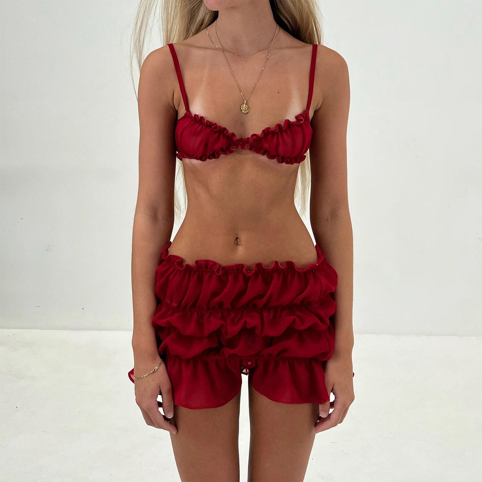Women's Sexy Skirts Outfits Solid Color Spaghetti Strap Frills Sleeveless Cami Tops and Mini Skirt 2pcs Clothes Set Y2k Clubwear
Women's Sexy Skirts Outfits Solid Color Spaghetti Strap Frills Sleeveless Cami Tops and Mini Skirt 2pcs Clothes Set Y2k Clubwear