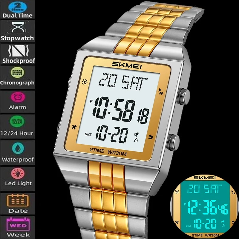 Skmei Luxury Digital Watches for Mens LED Waterproof Date Week Display Chronograph Fashion Dual Time Zones Bracelet Steel Watch
Skmei Luxury Digital Watches for Mens LED Waterproof Date Week Display Chronograph Fashion Dual Time Zones Bracelet Steel Watch