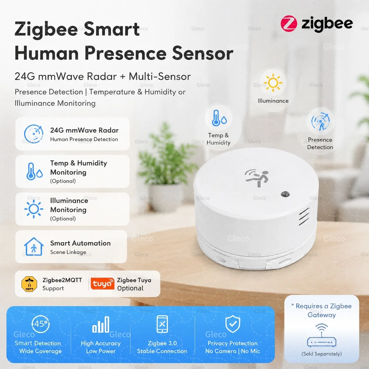 Zigbee Presence Sensor 24G Mmwave Radar Human Detector Motion/Static Detection For Tuya Z2M Temperature Humidity Light Automatic
Zigbee Presence Sensor 24G Mmwave Radar Human Detector Motion/Static Detection For Tuya Z2M Temperature Humidity Light Automatic
