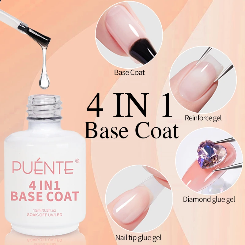 PUENTE 15ML 4-in-1 Base Coat Gel Nail Polish Nail Tips Gel Rhinestone Glue Reinforcement Gel Soak Off UV Nail Varnish Manicure
PUENTE 15ML 4-in-1 Base Coat Gel Nail Polish Nail Tips Gel Rhinestone Glue Reinforcement Gel Soak Off UV Nail Varnish Manicure