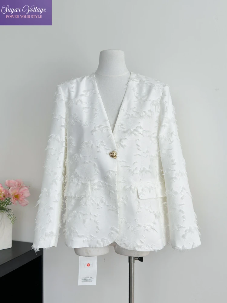 Французский элегантный белый текстурированный блейзер, женский роскошный пиджак с v-образным вырезом и воротником, свободный крой, куртка с длинными рукавами, новинка 202, осень-зима, Y2k
Французский элегантный белый текстурированный блейзер, женский роскошный пиджак с v-образным вырезом и воротником, свободный крой, куртка с длинными рукавами, новинка 202, осень-зима, Y2k