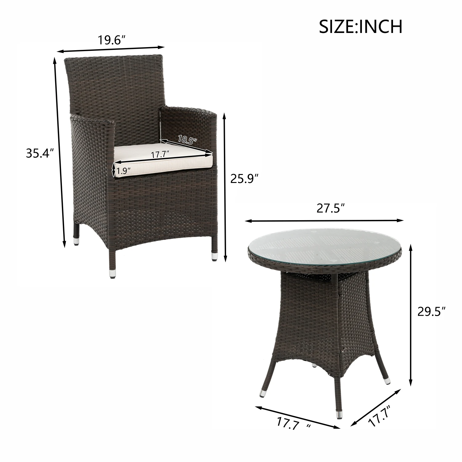 3 Piece Outdoor Dining Set All-Weather Wicker Patio Dining Table and Chairs with Cushions, Round Tempered Glass Tabletop for Pat
3 Piece Outdoor Dining Set All-Weather Wicker Patio Dining Table and Chairs with Cushions, Round Tempered Glass Tabletop for Pat