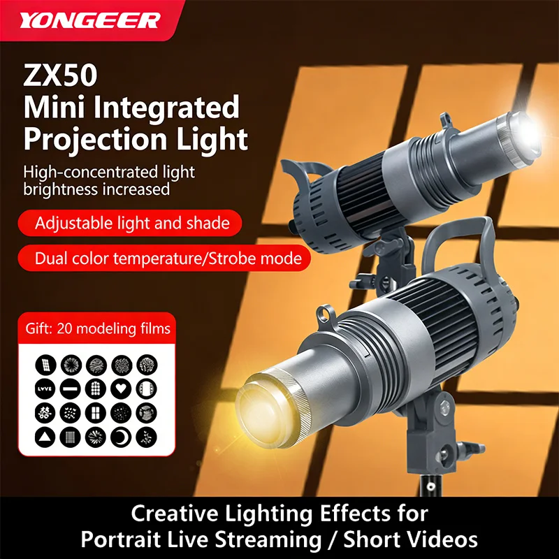 YONGEER ZX50 Spotlight COB Fill Light Bowens Mount Conical Optical Snoot kit for Photography Studio Video Lighting Projector
YONGEER ZX50 Spotlight COB Fill Light Bowens Mount Conical Optical Snoot kit for Photography Studio Video Lighting Projector