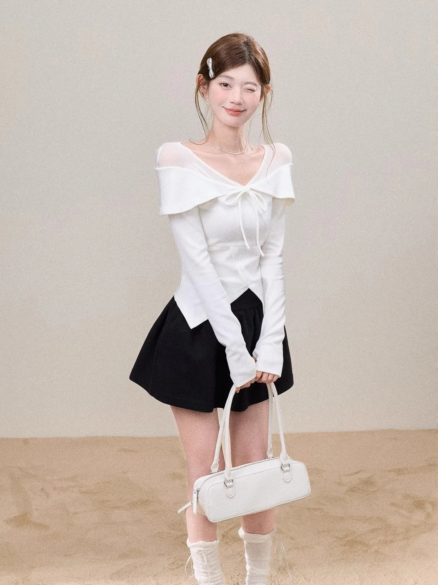 Swee Gentle Knot T-irt Women's Knitted Waist-Cinching Slimming One-oulder Top Soft Girl Sle Long Sve
Swee Gentle Knot T-irt Women's Knitted Waist-Cinching Slimming One-oulder Top Soft Girl Sle Long Sve