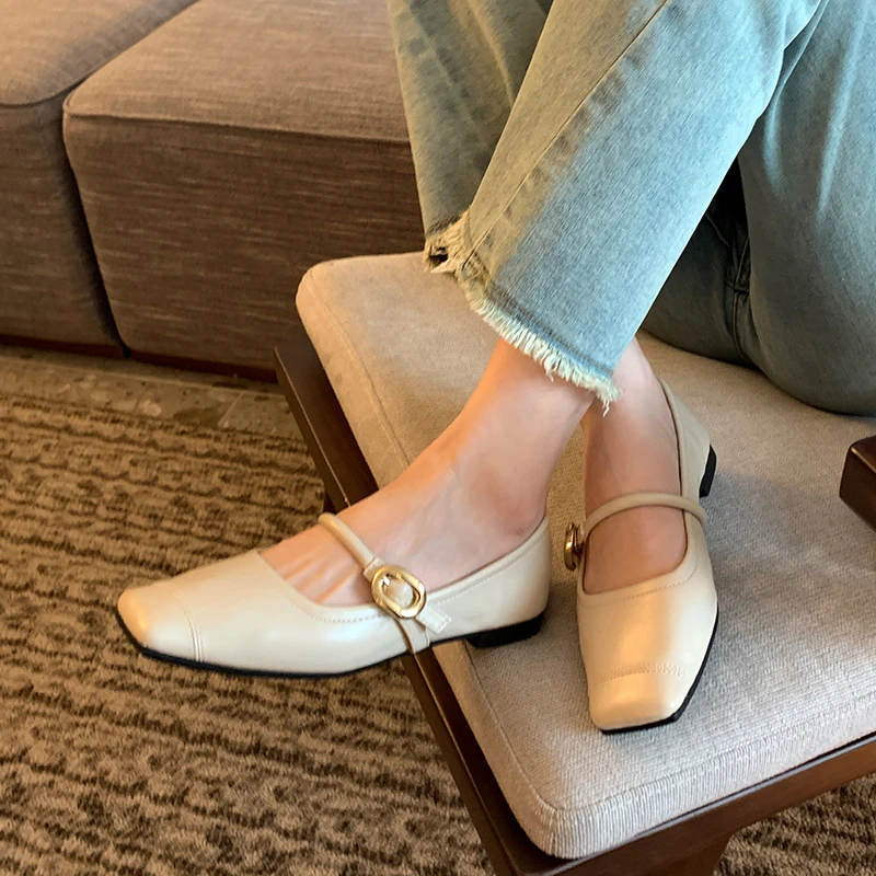 Womens Cream White Mary Jane Flats Square Toe Leather Shoes With Gold Metal Buckle Comfortable Low Heel For Daily Office Casual
Womens Cream White Mary Jane Flats Square Toe Leather Shoes With Gold Metal Buckle Comfortable Low Heel For Daily Office Casual