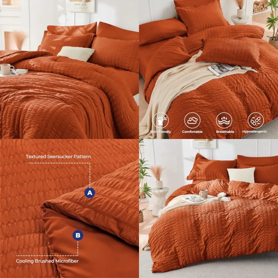 Burnt Orange Duvet Cover King Size, Ultra Soft 3-Piece Seersucker Duvet Cover Set with Zipper Closure, Soft Brushed Microfiber
Burnt Orange Duvet Cover King Size, Ultra Soft 3-Piece Seersucker Duvet Cover Set with Zipper Closure, Soft Brushed Microfiber