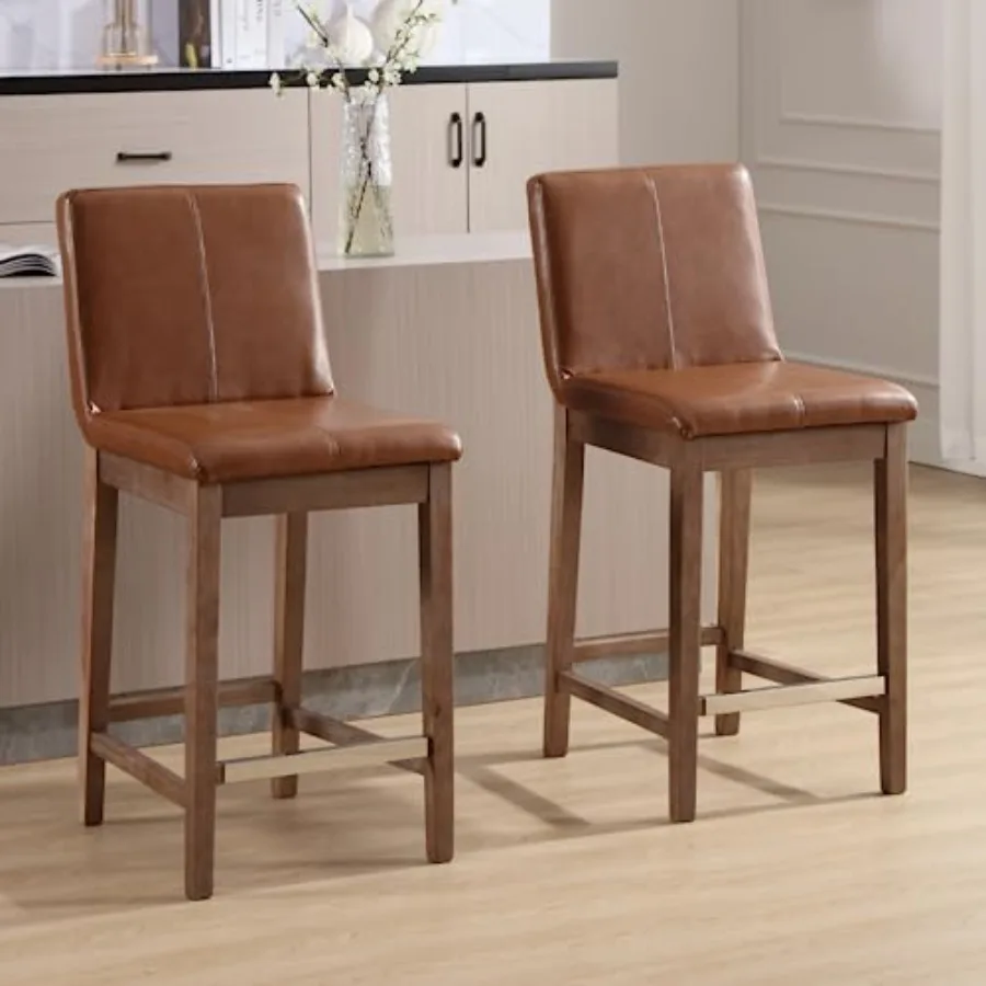Counter Height Bar Stools Set of 2 Faux Leather Upholstered Kitchen Island Stools with Back and Distressed Wood Legs 26" Midcen
Counter Height Bar Stools Set of 2 Faux Leather Upholstered Kitchen Island Stools with Back and Distressed Wood Legs 26" Midcen